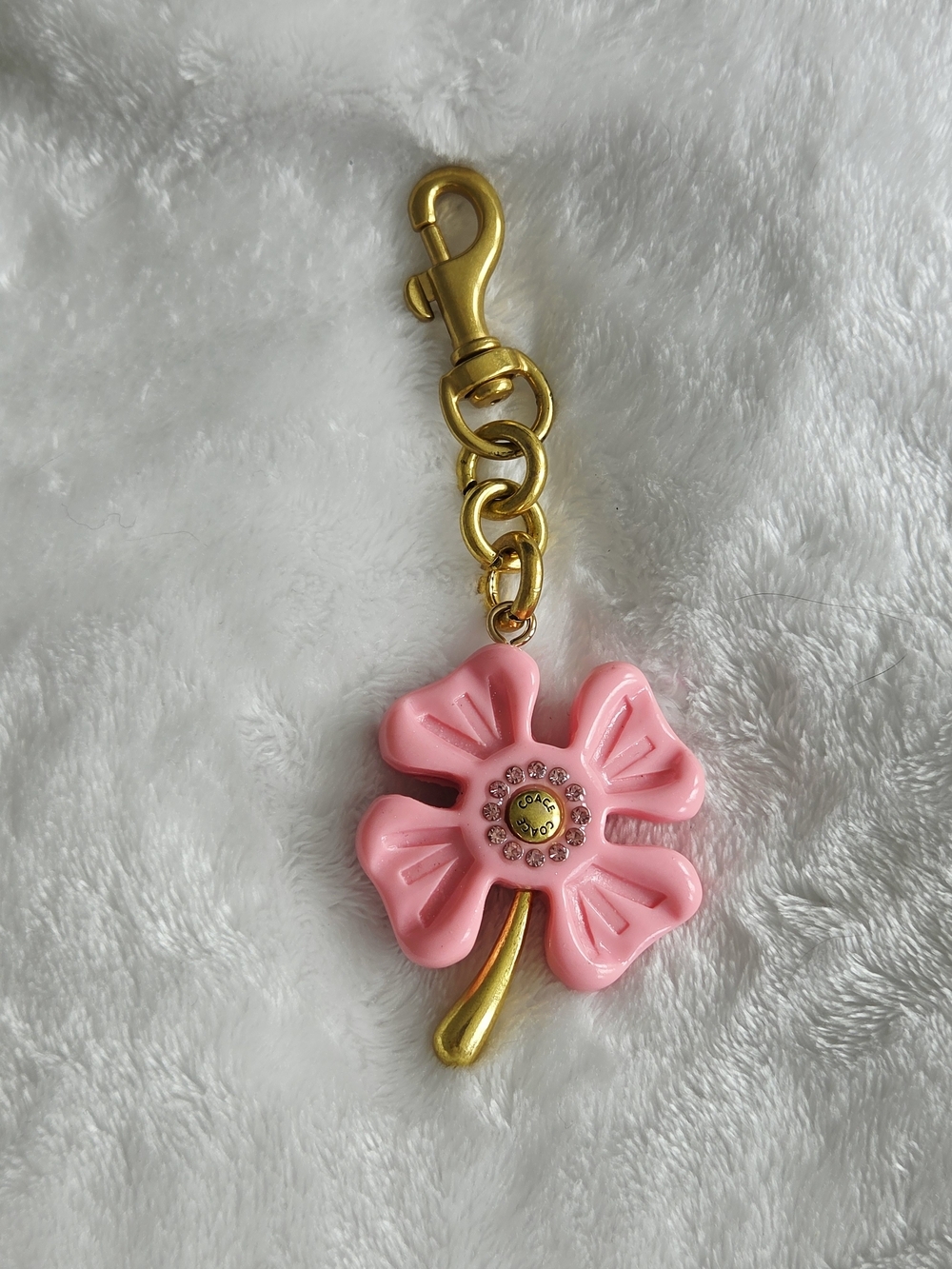 Pink Flower Keychain Bag Charm with Gold Hardware